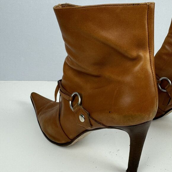 Sergio Rossi Tan Leather Ankle Boots Women Sz. 6 36 Buckle Detail Made in Italy - Picture 7 of 11